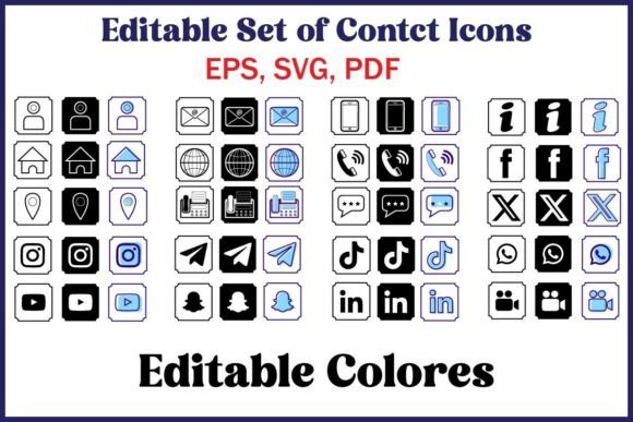 Download Editable Contact &amp; Social Icons Set - Contact Collection